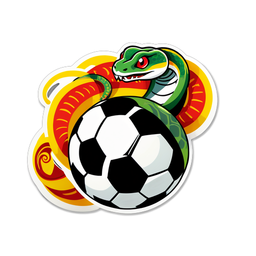 Un diseño divertido de un balón de fútbol con una serpiente enroscada para el juego del Año Nuevo Lunar