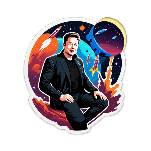 Uzay Temalı Elon Musk Sticker Tasarımı