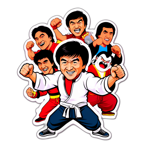 Веселий наліпка Джеки Чана в бойовій позі