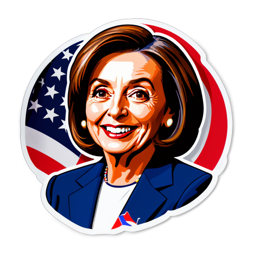 Bold Sticker of Nancy Pelosi with U.S. Capitol and Political Symbols