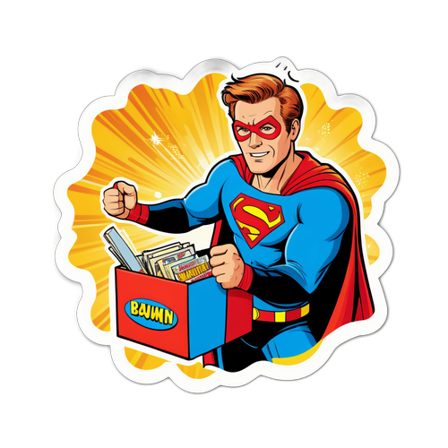 Henning Baum als Superheld mit Comicbox