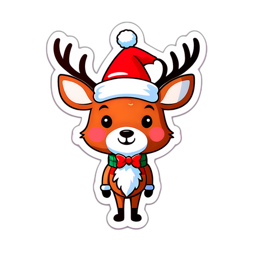 Utsmyckad ren i julkläder och tomteluva