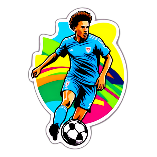 Kolorowy sticker piłkarza z piłką