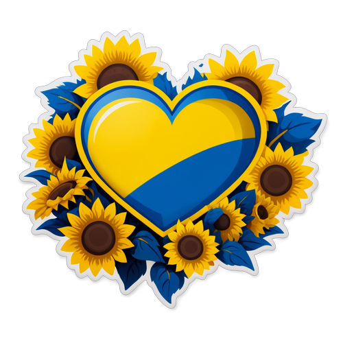 Hjärta med Ukrainas flaggfärger och solrosor