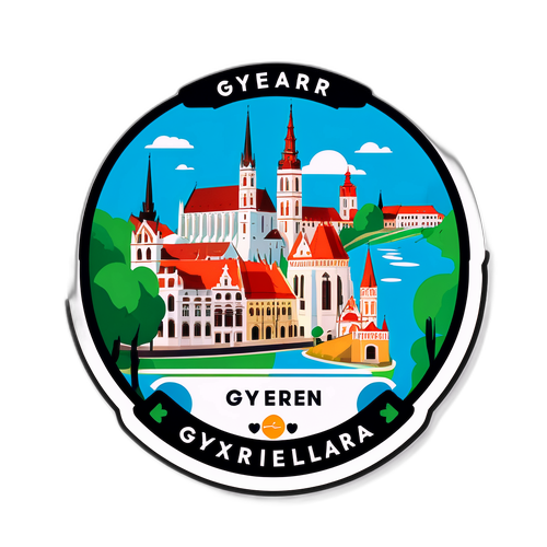 Karta över Győr med typiska sevärdheter