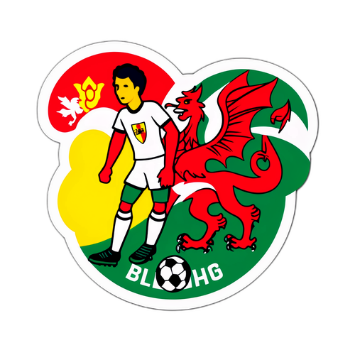Sticker som firar samarbetet mellan Belgien och Wales i fotboll