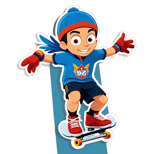 Sticker van een lachende skater met medailles