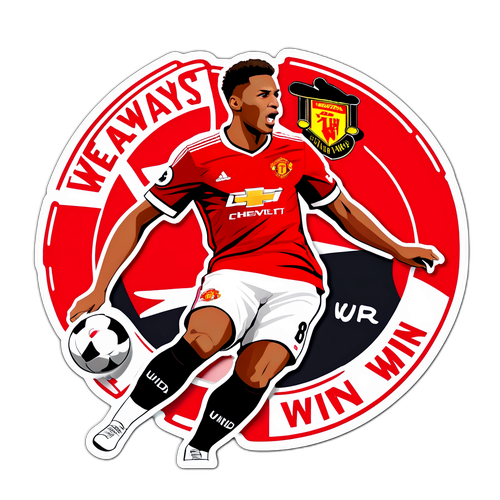 Sticker cầu thủ Manchester United ghi bàn với slogan 'Chúng tôi luôn thắng'