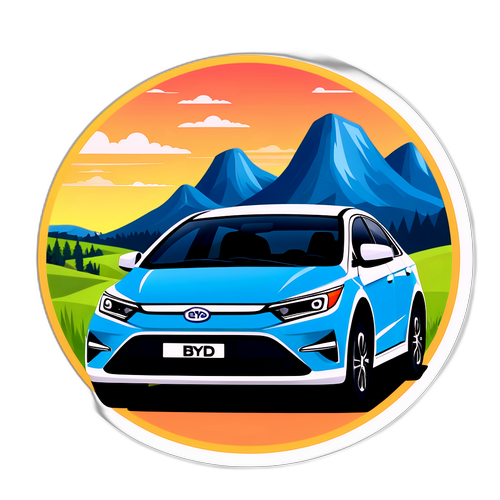 Ілюстрація електромобіля BYD на фоні українських пейзажів