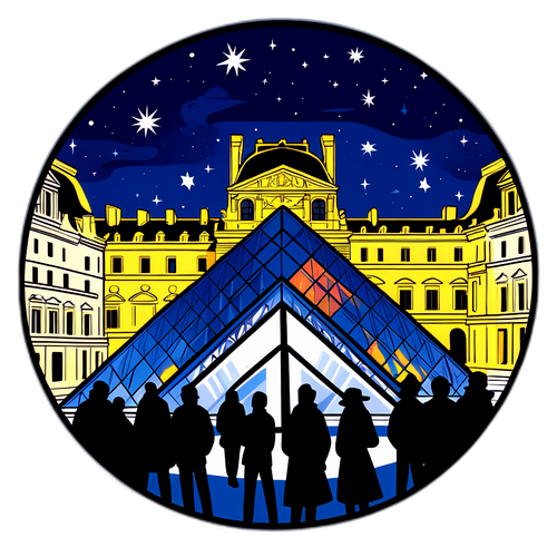 Illustration graphique du Louvre sous un ciel étoilé