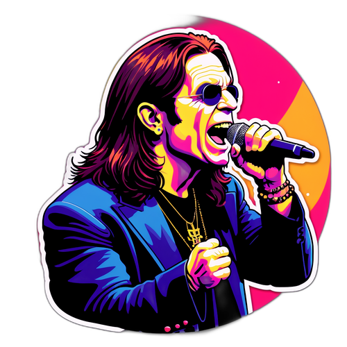 Samolepka Ozzy Osbourna zpívajícího na koncertě