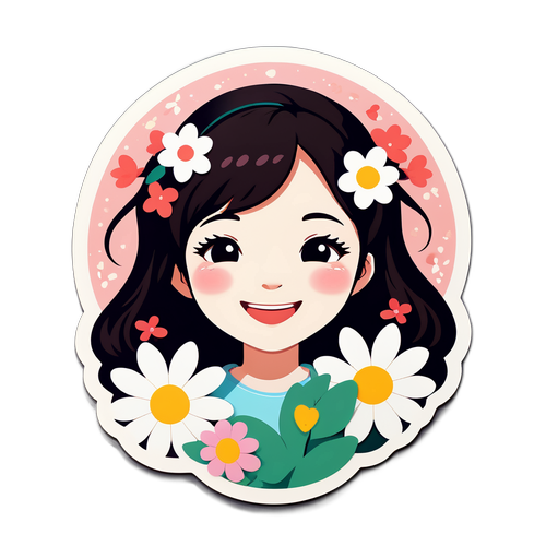 꽃과 함께하는 사랑스러운 미소 스티커