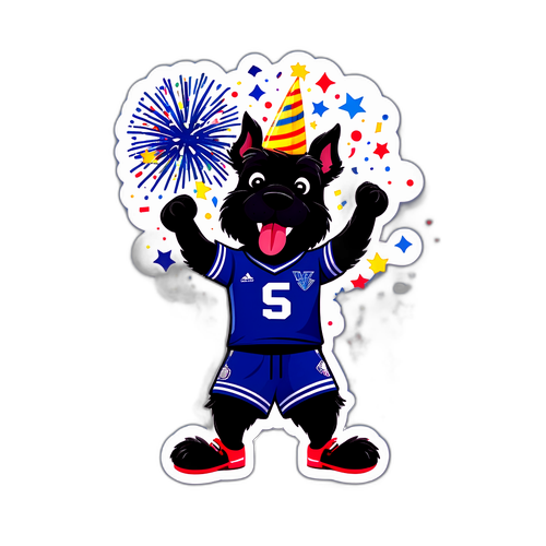 A sticker représentant un Scottie Barnes célébrant une victoire avec des confettis et des feux d'artifice