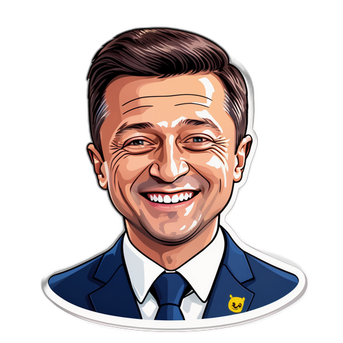 Ilustracja Władimira Zełenskiego z uśmiechem