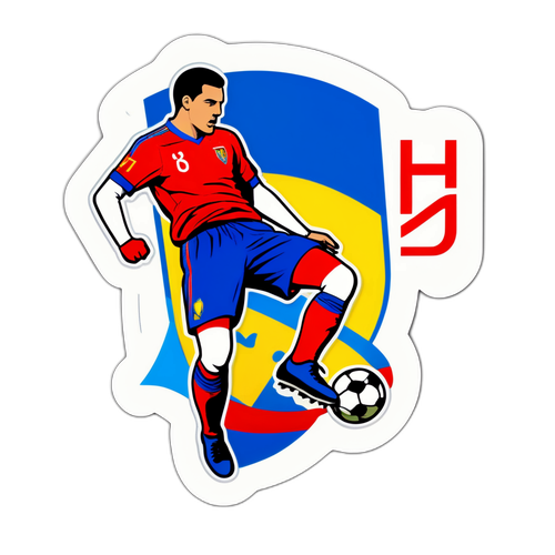 Abțibild cu un fotbalist român marcând un gol