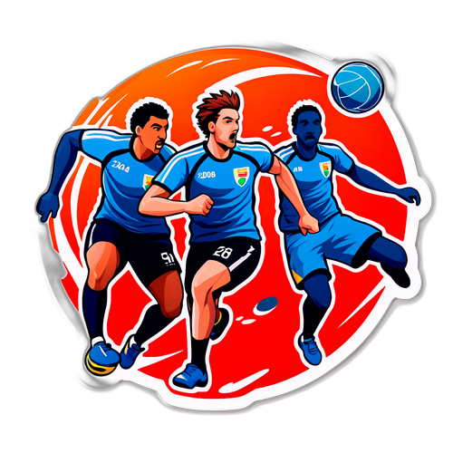 Actionfylt klistermerke med håndballspillere