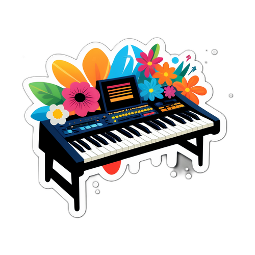 Sticker cu sintetizator și flori