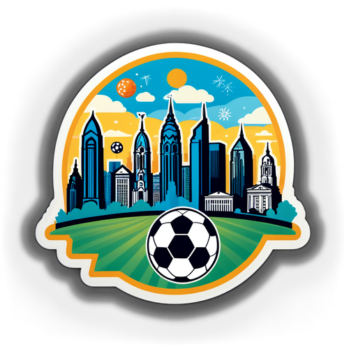 Sticker Menarik Gabungan Skyline Philadelphia dan Unsur Bola Sepak