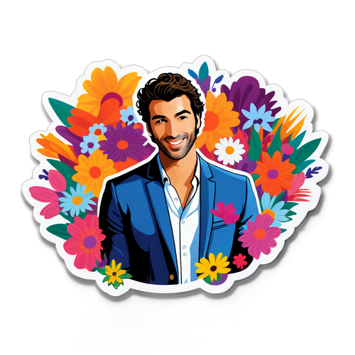 Sticker artistic cu Justin Baldoni și flori