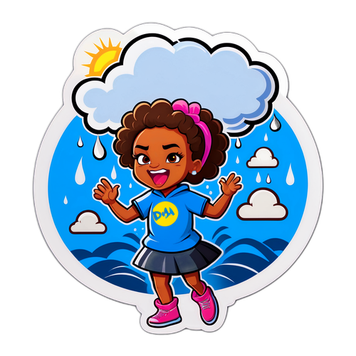 Sticker ng Nakakatawang Bagyo na si Yolanda na Naghahanda para sa Nakakatuwang Sayaw ng Ulan