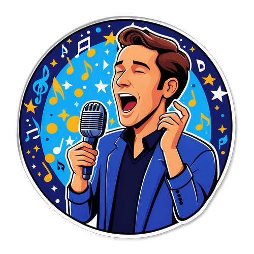 Sticker van Aaron Blommaert die zingt met een microfoon