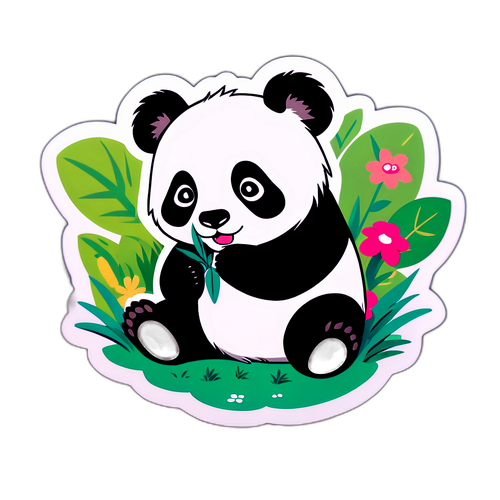 สติ๊กเกอร์หมีแพนด้าในสวน