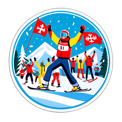 Scenă festivă după o competiție de schi