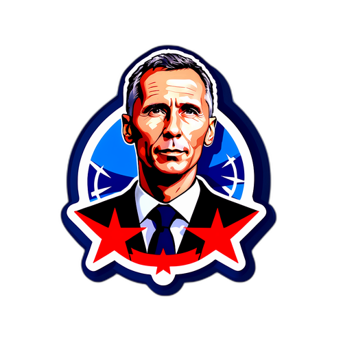 Moderne og stilige klistremerker av Jens Stoltenberg med NATO-symboler