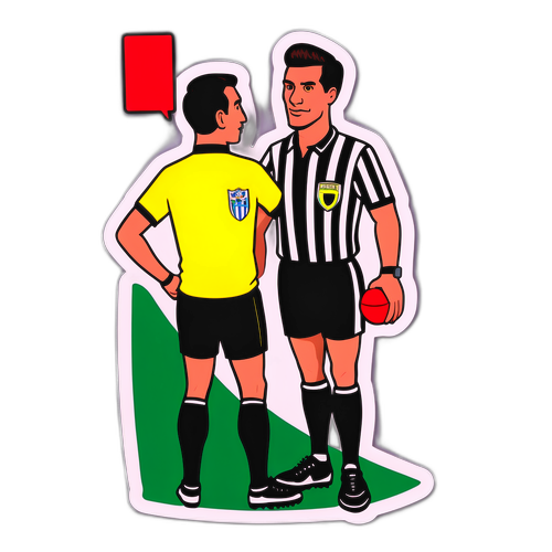 एक हास्यपूर्ण स्टिकर: रेफरी और rival टीम के खिलाड़ी
