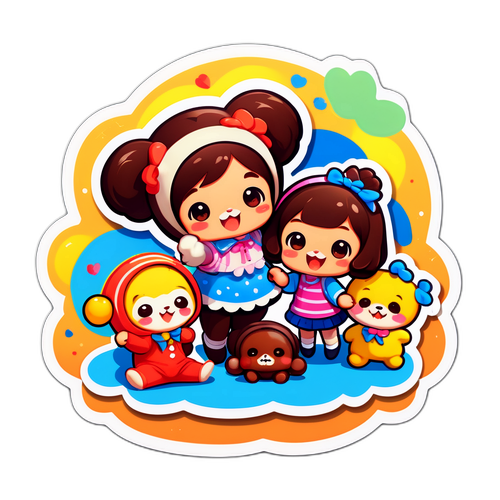 家族と遊ぶチョッチャンのかわいいキャラクター