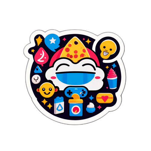 アミューズロゴとエンターテイメントアイコンのかわいいデザインのステッカー