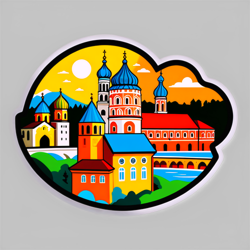 Яскравий наліпка, що зображає Ужгород