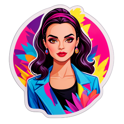 Sticker cu Cătălin Botezatu în fundal colorat, promovând o campanie de modă