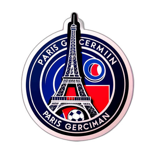 Navigační logo Paris Saint-Germain s ikonickým Eiffelovou věží a fotbalem