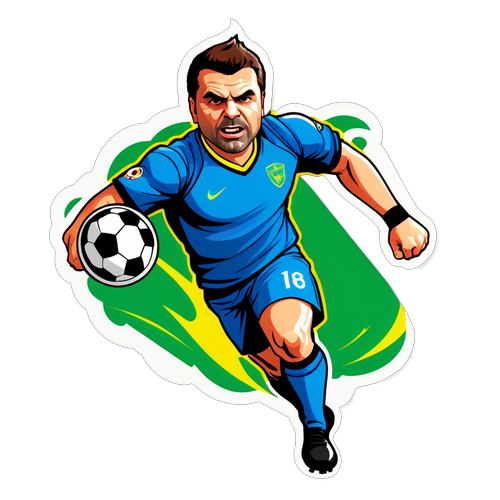 Sticker z Ange Postecoglou jako superbohater piłki nożnej