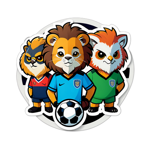 Sticker drăguț cu animale de fotbal în stil desenat