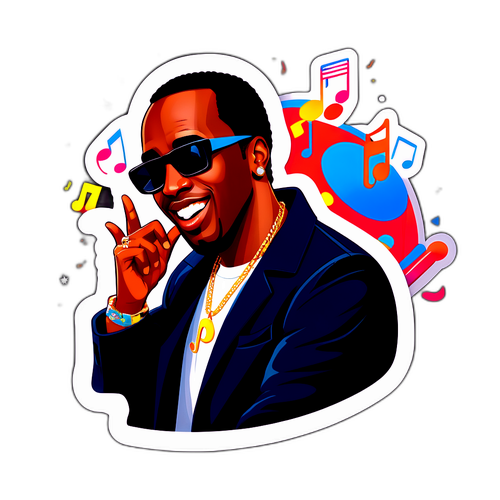 Rolig tecknad klistermärke av P Diddy på fest