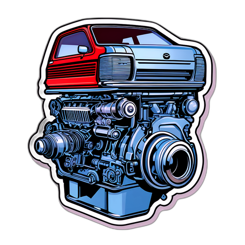 Sticker eines klassischen Viertaktmotors und Mazda CX-6