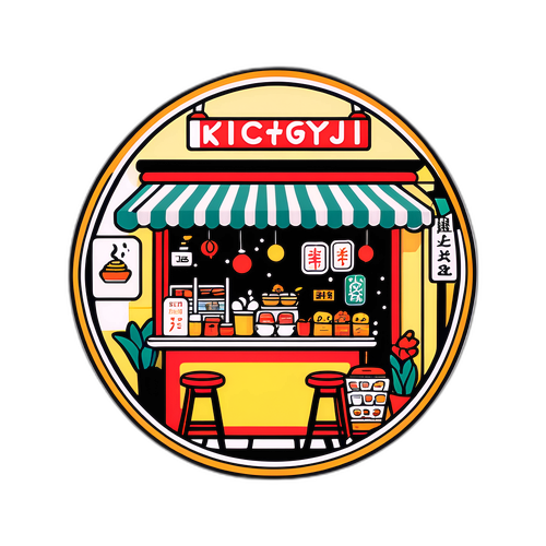 カフェやショップのイラストが表現する吉祥寺のアーティスティックな雰囲気のステッカー