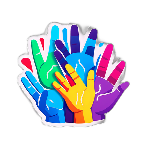 Adhesivo que representa la pluralidad: manos entrelazadas de colores