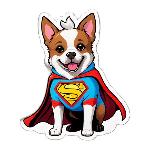 Adesivo del cane Bonny con mantello da supereroe