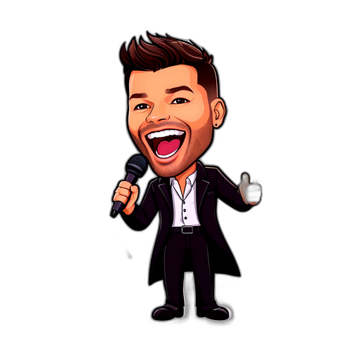 Caricatură a lui Ricky Martin cântând la o sărbătoare națională în România