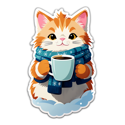 冬天喝咖啡的貓貼紙