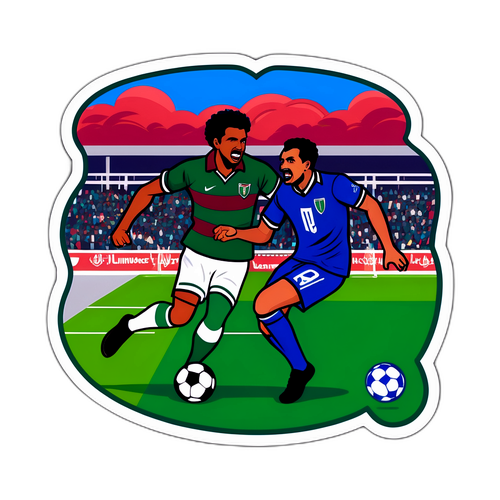 Stiker care surprinde atmosfera electrizantă a unui meci de fotbal