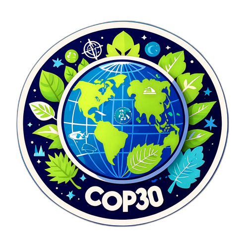 Desenho de um globo com a data da COP 30