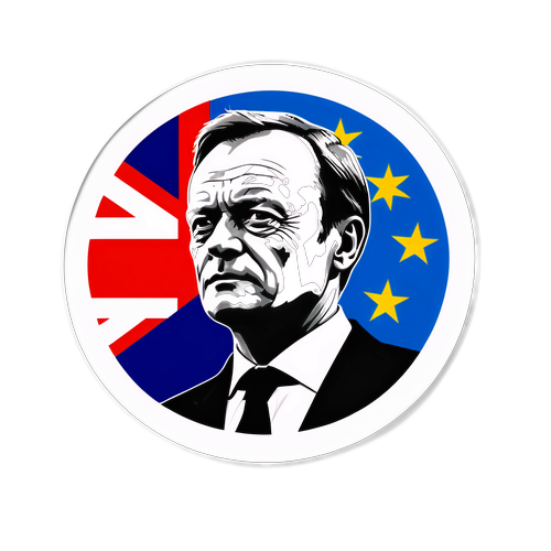 Projekt naklejki Donalda Tuska z sylwetką i tłem flagi europejskiej