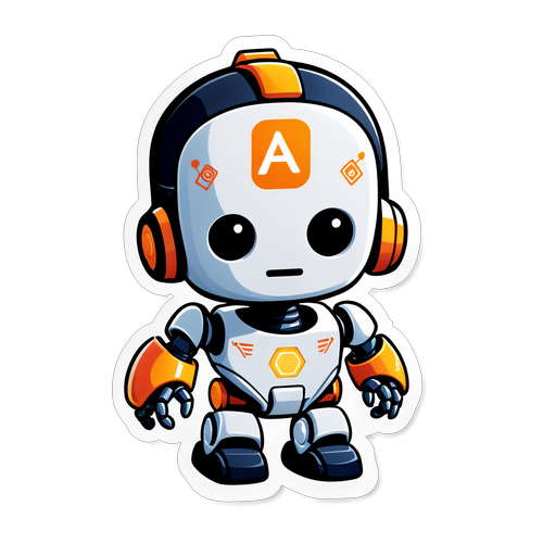 Sticker cu robot futurist și simboluri de inteligență artificială