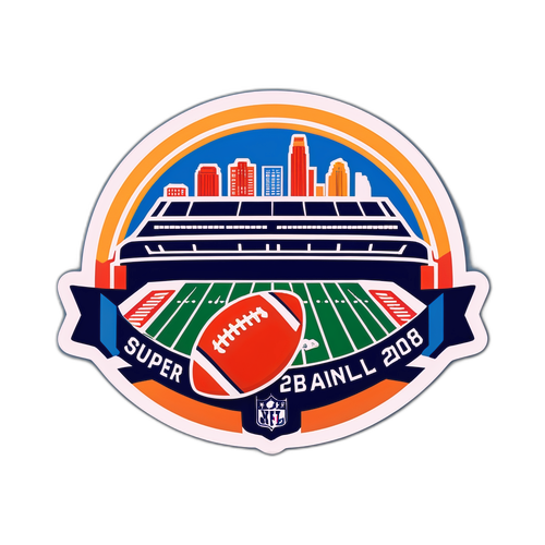 Eine dynamische Darstellung des Super Bowl 2026 mit Football und ikonischen Stadien im Hintergrund