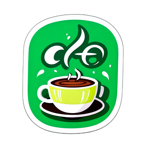 Logo cà phê trên nền xanh sáng với các ký tự cách điệu