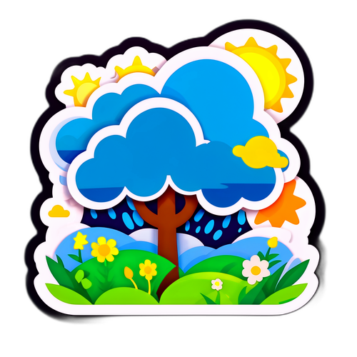 Стикер, що зображає погоду завтрашнього дня в яскравих весняних кольорах
